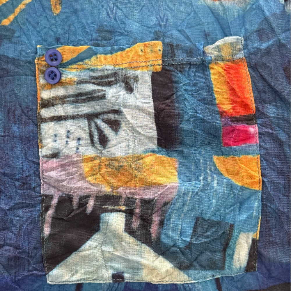 SHANA Lightweight Abstract Print Long-Sleeve Tunic Top - Blue Mix, Medium - Picture 5 of 7